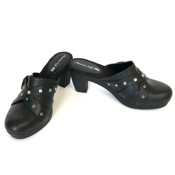 AE Vintage Silver Studded Black Clogs - Picture 3 of 7